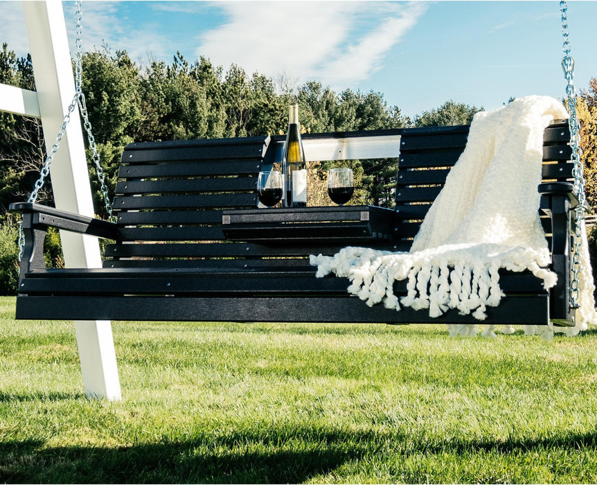 LuxCraft Rollback 5ft Recycled Plastic Plain Porch Swing with Flip Down Center Console - LEAD TIME TO SHIP 7 BUSINESS DAYS OR LESS