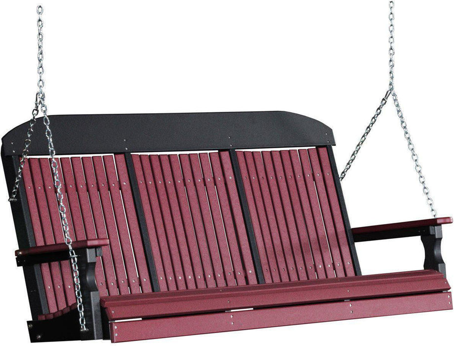 LuxCraft Classic Highback 5ft. Recycled Plastic Porch Swing with Flip Down Center Console - LEAD TIME TO SHIP 7 BUSINESS DAYS OR LESS