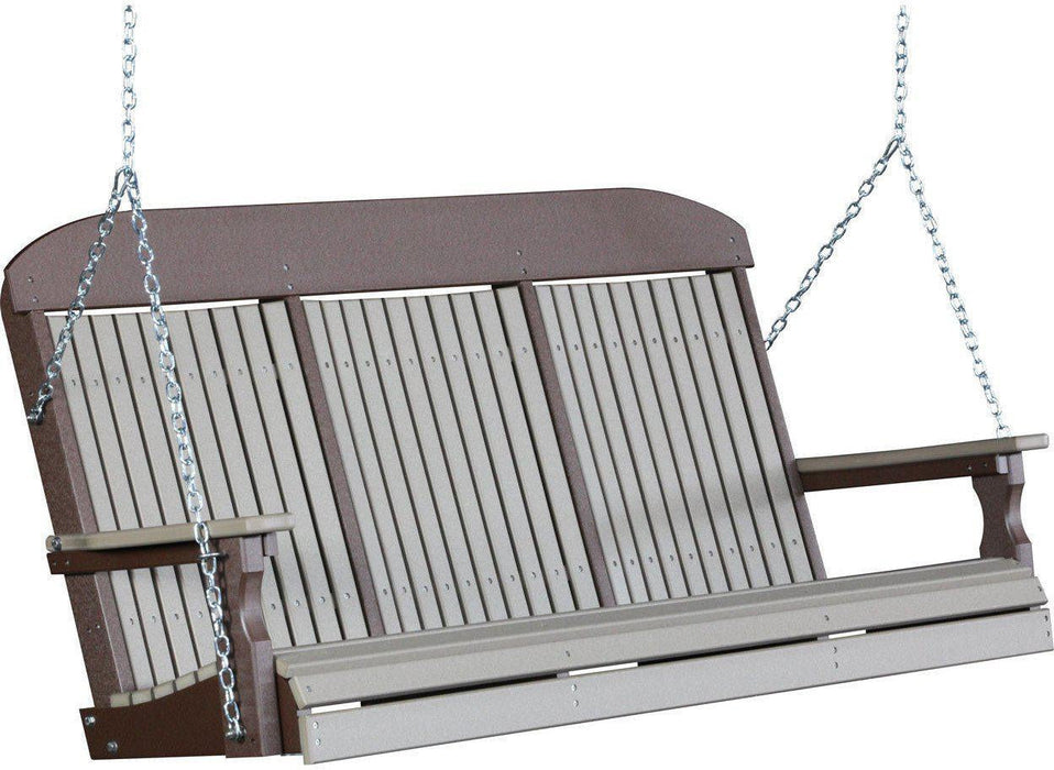 LuxCraft Classic Highback 5ft. Recycled Plastic Porch Swing with Flip Down Center Console - LEAD TIME TO SHIP 7 BUSINESS DAYS OR LESS