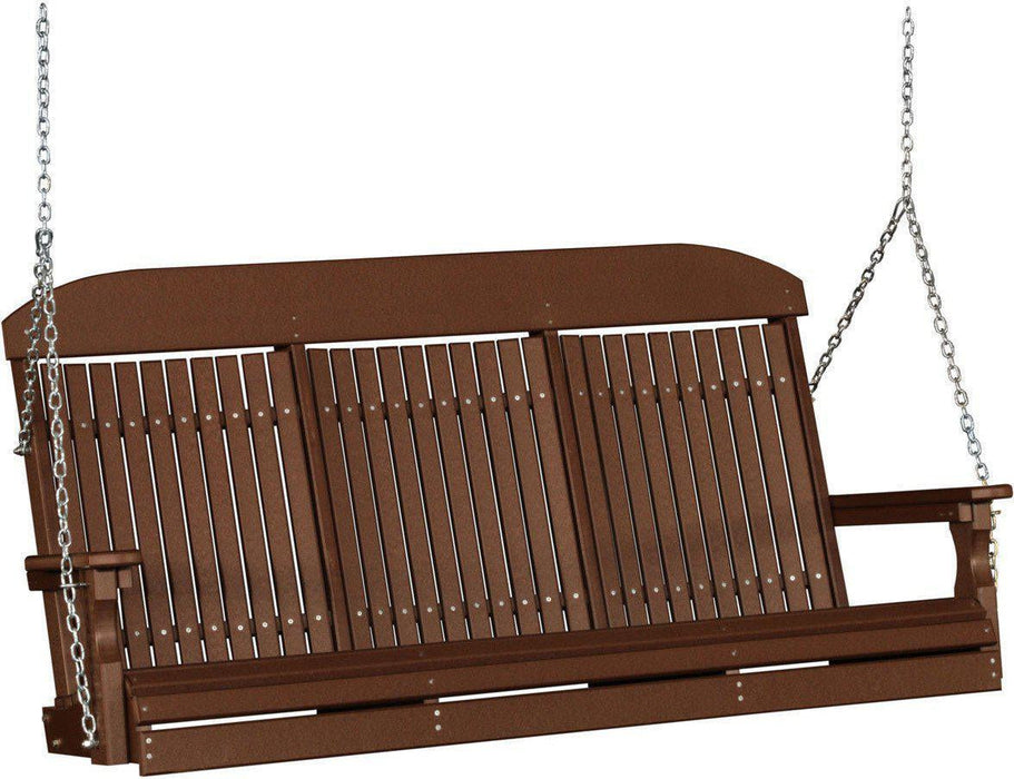 LuxCraft Classic Highback 5ft. Recycled Plastic Porch Swing with Flip Down Center Console - LEAD TIME TO SHIP 7 BUSINESS DAYS OR LESS