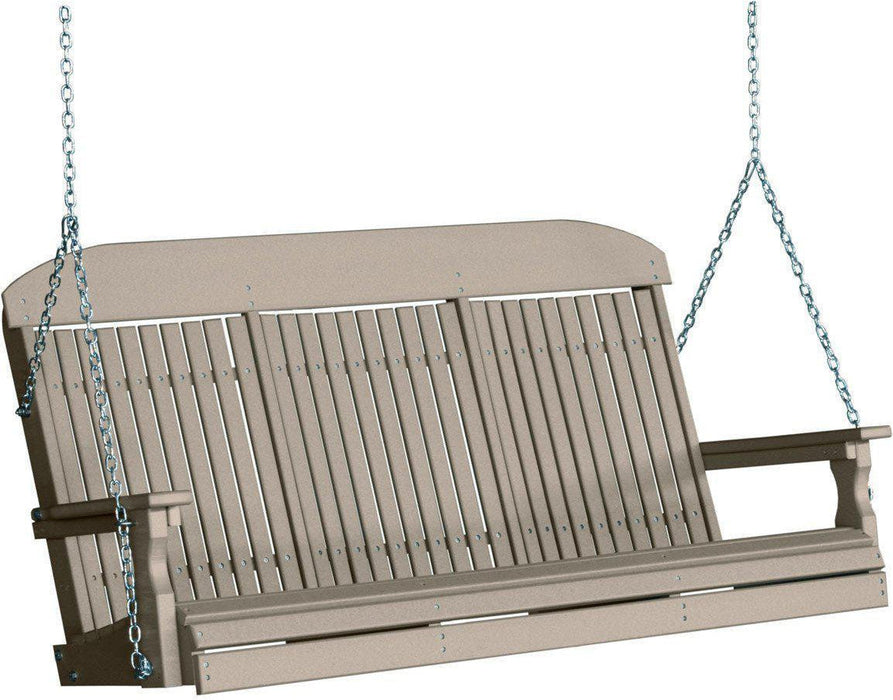 LuxCraft Classic Highback 5ft. Recycled Plastic Porch Swing with Flip Down Center Console - LEAD TIME TO SHIP 7 BUSINESS DAYS OR LESS