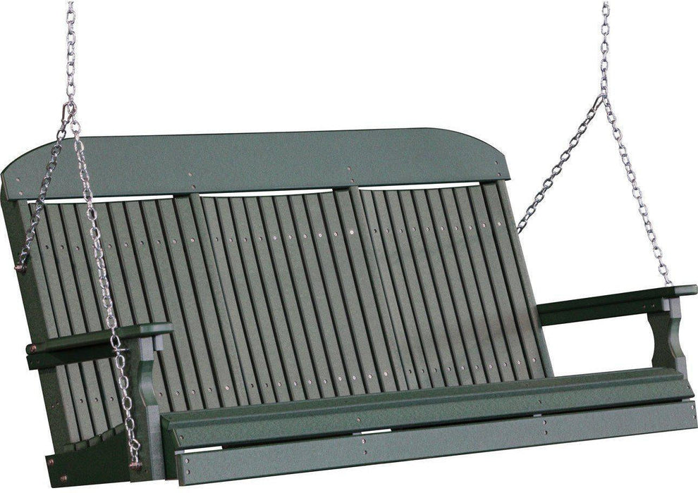 LuxCraft Classic Highback 5ft. Recycled Plastic Porch Swing with Flip Down Center Console - LEAD TIME TO SHIP 7 BUSINESS DAYS OR LESS