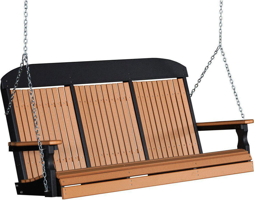 LuxCraft Classic Highback 5ft. Recycled Plastic Porch Swing with Flip Down Center Console - LEAD TIME TO SHIP 7 BUSINESS DAYS OR LESS