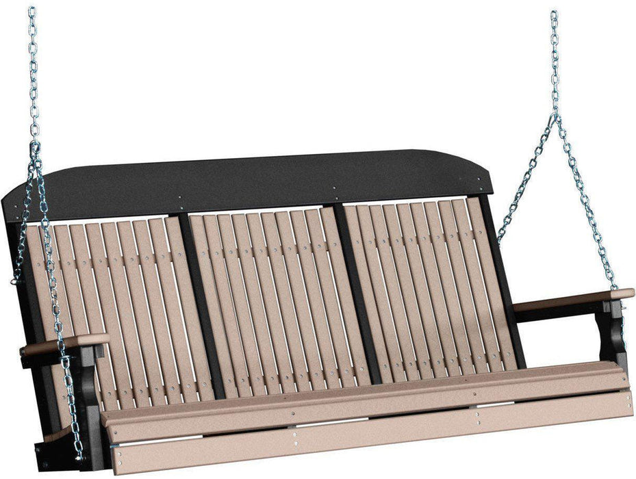 LuxCraft Classic Highback 5ft. Recycled Plastic Porch Swing with Flip Down Center Console - LEAD TIME TO SHIP 7 BUSINESS DAYS OR LESS